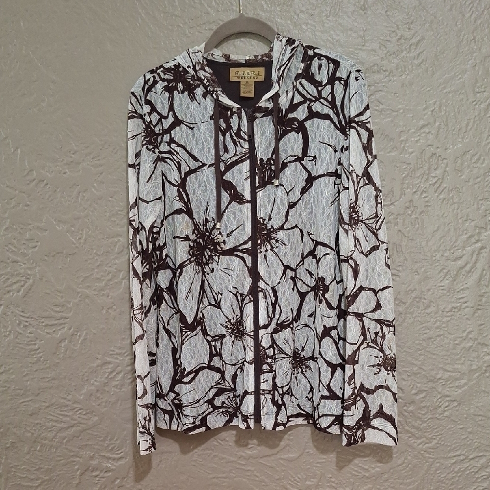 Peck & Peck Wome's Brown and White Floral Blazer Size XL